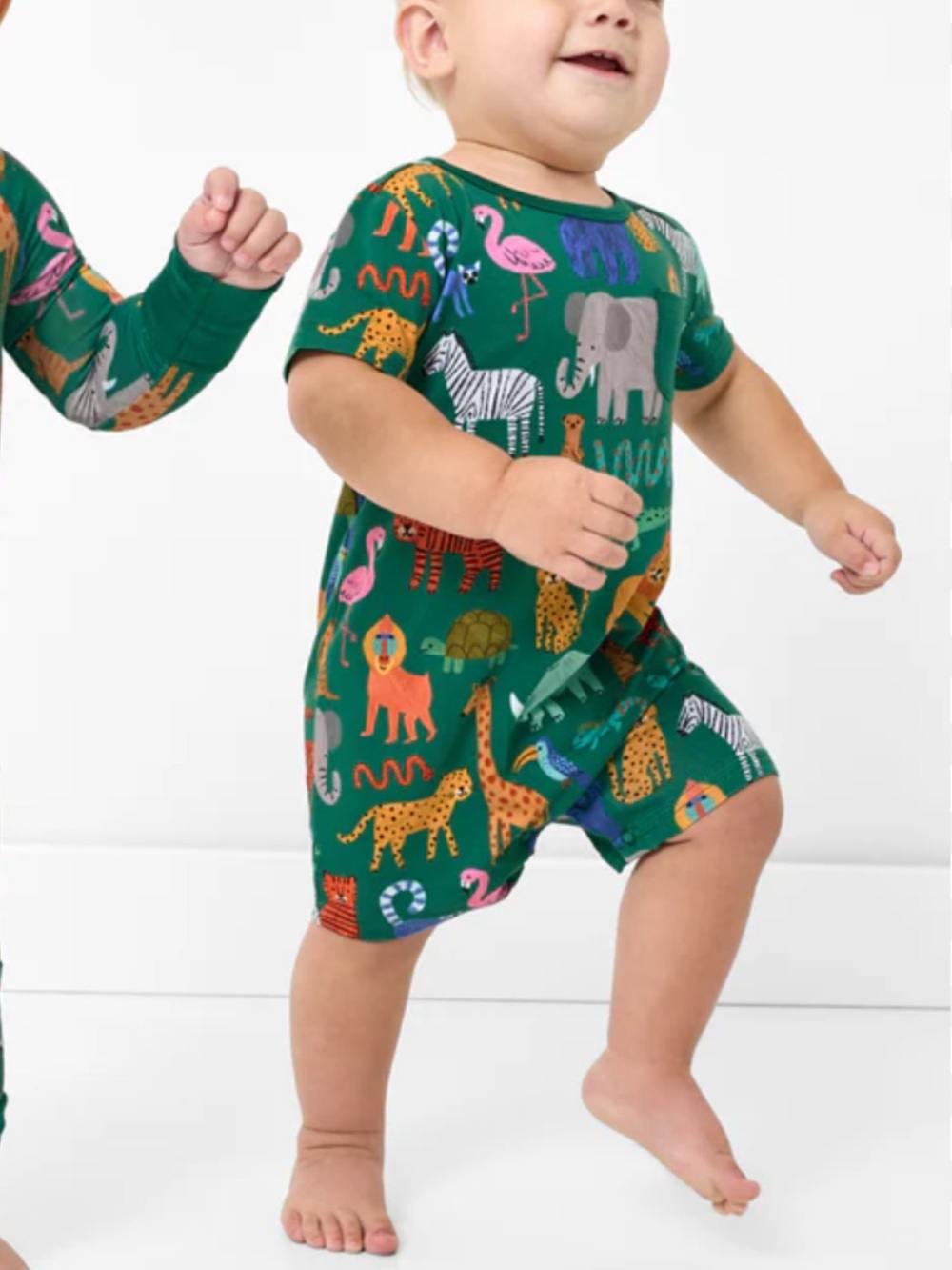 Little Sleepies Green Wild Zoo Shorty Romper with Colorful Animal Print